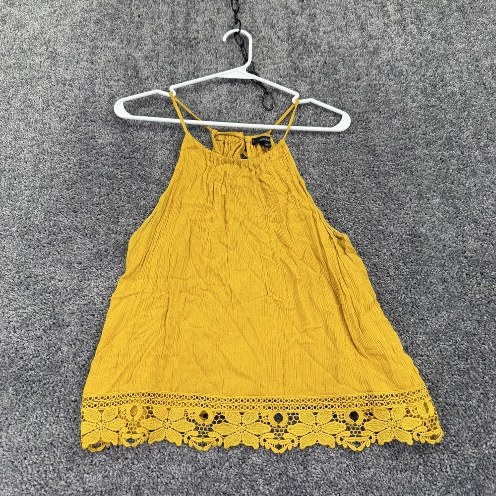 Ambiance Tank Top Womens L Yellow Crochet Lace Hem Halter Cami Summer Casual